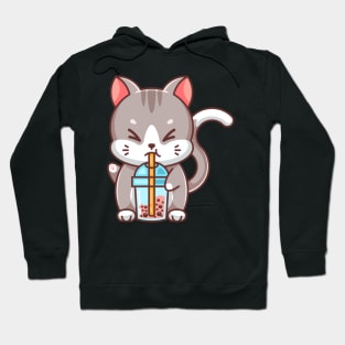 Happy cat drinking bubble milk tea Hoodie